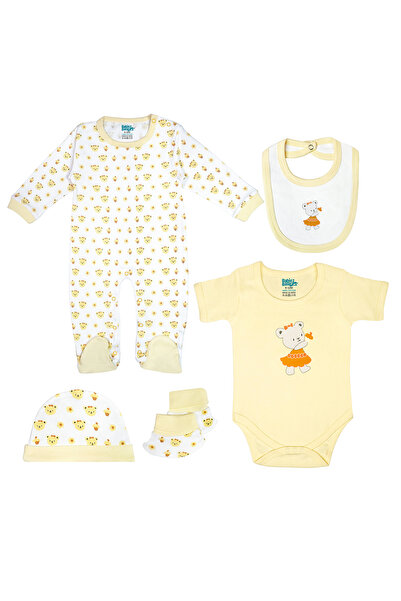 Babies Basic 5 piece Sets include Bib, Romper, Mittens, Cap and Sleepsuit, 3-6 Months , Yellow