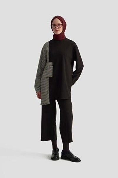 Armine Kazayağı Desen Pantolonlu Takım - Siyah