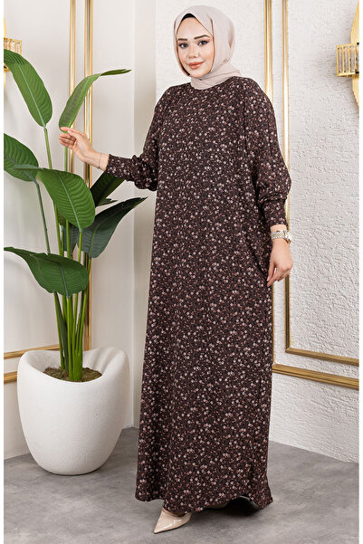 sefamerve Patterned Wrinkled Dress 7137-01 Brown