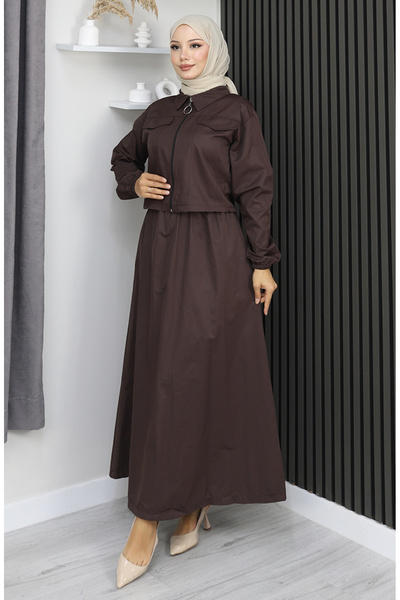 sefamerve Jacket Skirt Two-Piece Set 0184-03 Brown
