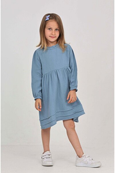Toontoy فستان بناتي قصة فضفاضة برقبة دائرية وأكمام طويلة ذو ملمس مميز