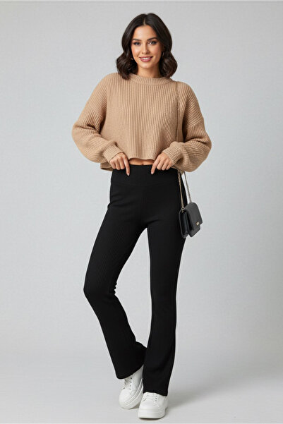 TOFİSA Flared High Waist Report Leggings Black - 27980-Black