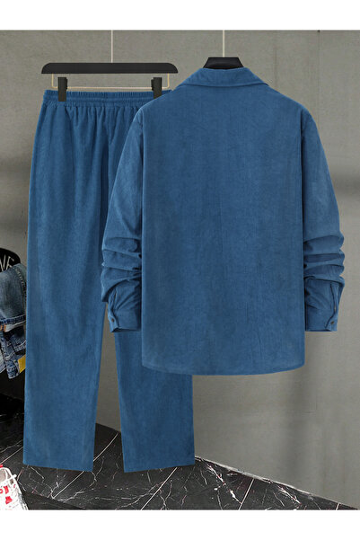 Take Two By Styli Men Blue Corduroy Shirt and Pants Co-ords