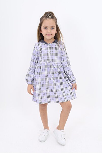 Toontoy فستان منقوش بأكمام طويلة وثلاثة أزرار للفتيات مطبوع - ألوان متباينة