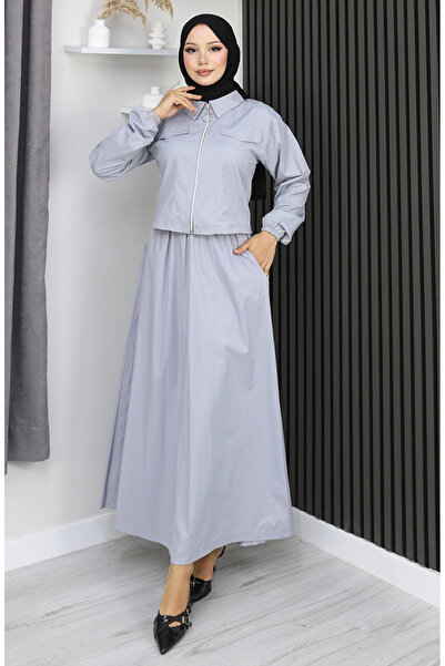 sefamerve Jacket Skirt Two-Piece Set 0184-01 Gray