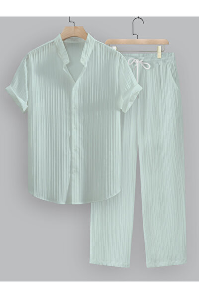 Take Two By Styli Men Green Textured Shirt and Pants Co-Ords