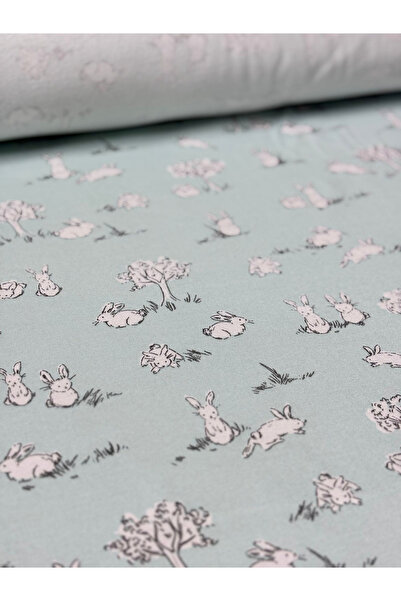 iki iplik Ύφασμα Baby Interlock με σχέδιο Mint Rabbit 170 cm – Μαλακό βαμβακερό χτενισμένο ύφασμα