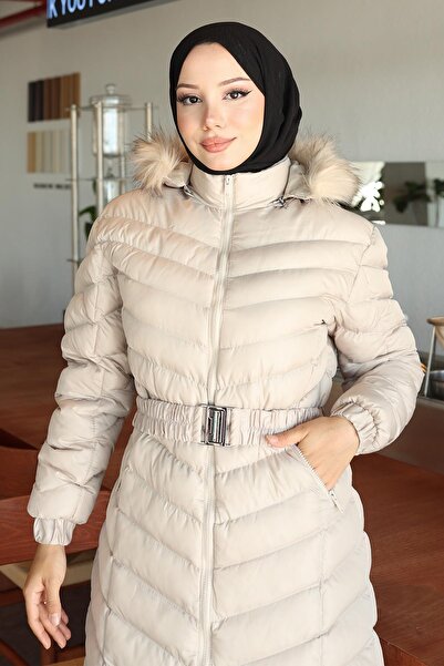 Missvalle Hooded Puffer Jacket Beige 6155