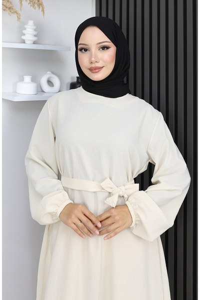 sefamerve Aerobin Fabric Sleeve Elastic Dress 2002-08 Light Cream