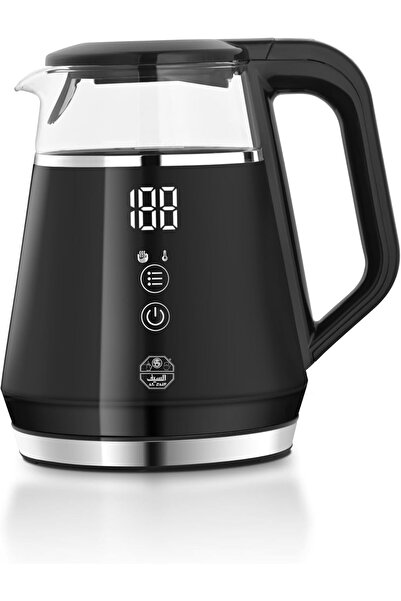 ALSAIF Glass Electric Kettle 1100W with Digital Temp Display, 5 Settings, 1L, Black - E03235