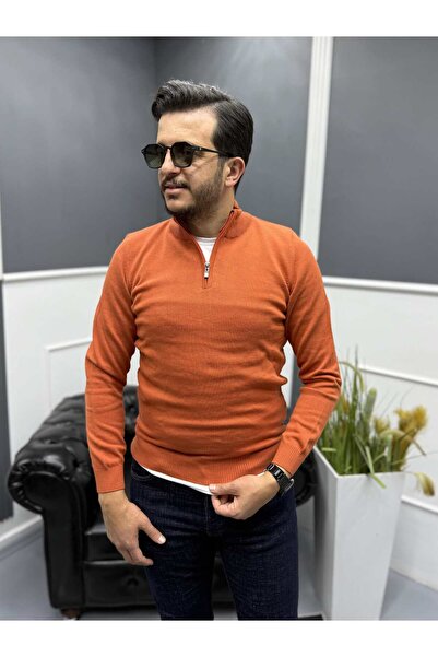 Avni Ceylan Men's Zippered Half-Thigh 100% Cotton Knit Sweater