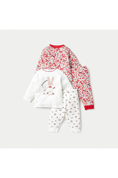 Juniors Floral Print Long Sleeves T-shirt with Pyjamas - Set of 2