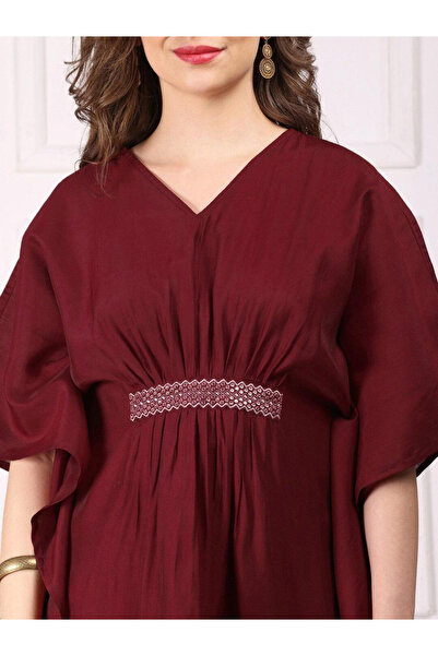 Ishin By Styli Maroon Viscose Kurta and Pants Set