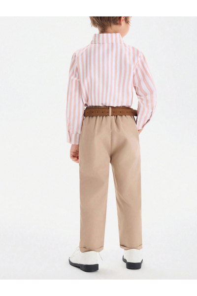 Take Two By Styli Boy Striped Button Up Shirt with Pants Set
