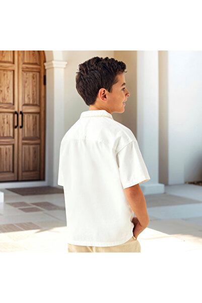 ELIGO Embroidered Shirt with Camp Collar and Short Sleeves