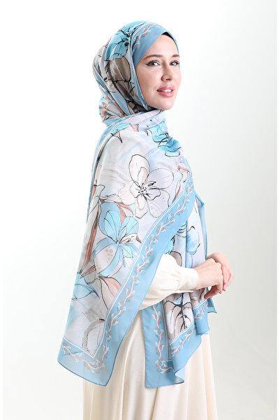 sefamerve Σάλι από γαλλικό μετάξι Hanzade 70330-02 Μπλε καφέ