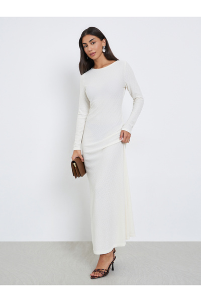 Styli Off White Textured Bodycon Maxi Dress