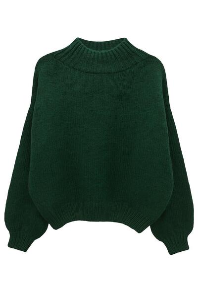 Mixray 6700 Women's Mock Neck Balloon Knitwear Sweater Emerald