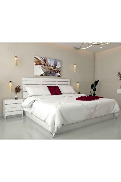 Stylish Home White King Size Double Bedroom Bed with 2 Nightstands - BD02