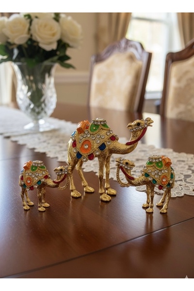 blk bakırcılık Masa Üzeri 3'lü Deve Dekoratif Obje
