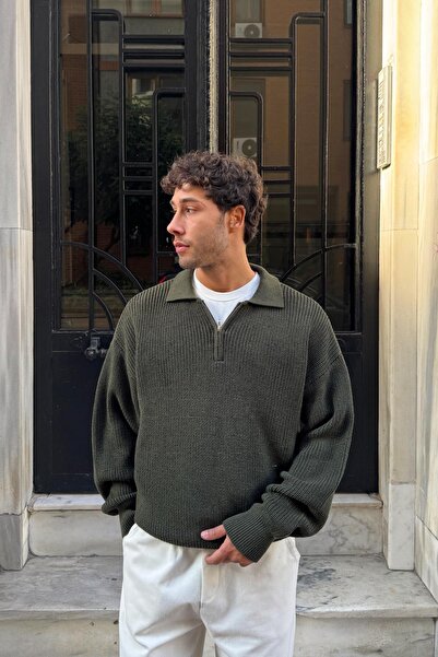 Flaw Wear Half Zip Polo Neck Knit Sweater