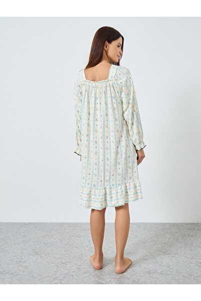 Styli Animal Print Square Neck Nightdress with Bow Detail