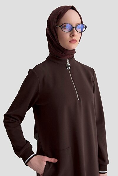 Armine Ribbed Half-Zip Tunic - Brown