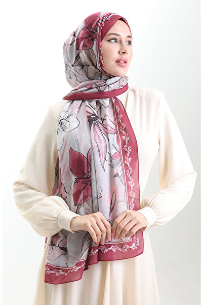 sefamerve Σάλι από γαλλικό μετάξι Hanzade 70330-09 Καφέ Κερασί