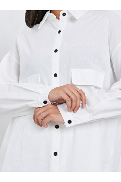 Styli White Cotton Linen Shirt and Skirt Modest Co-Ords