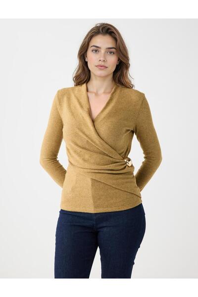 Jimmy Key Πλεκτή μπλούζα με μαλακή υφή διπλό πέτο λαιμόκοψης Oil Green