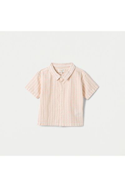 Juniors Embroidered Shirt with Collar and Short Sleeves