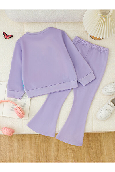 Take Two By Styli Girl's Graphic Print Long Sleeve T-shirt With Flare Pants Set