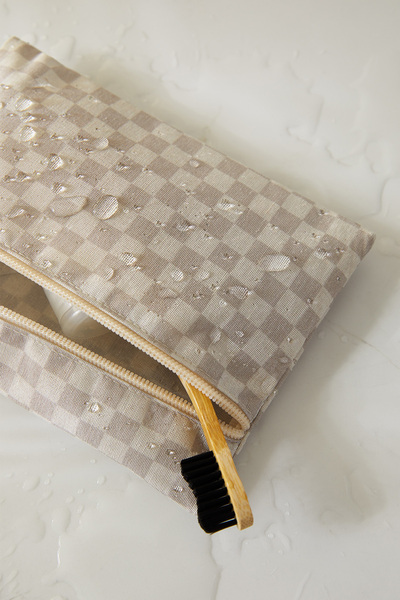 Ocean Home Textile 3-Piece Waterproof Pvc Lined Gray Checkerboard Pattern Swimsuit Wet Dry Dirty Clean Laundry Bag