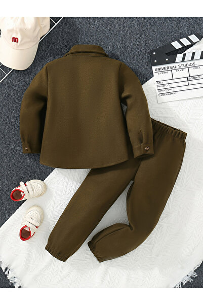 Take Two By Styli Boys Patch Detail Buttoned Shirt with Pants Set