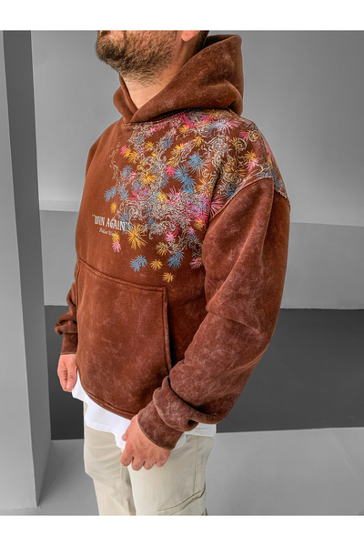 NO1 KONSEPT Φούτερ με τύπωμα Premium με κουκούλα με καφέ σχέδιο που πλένεται