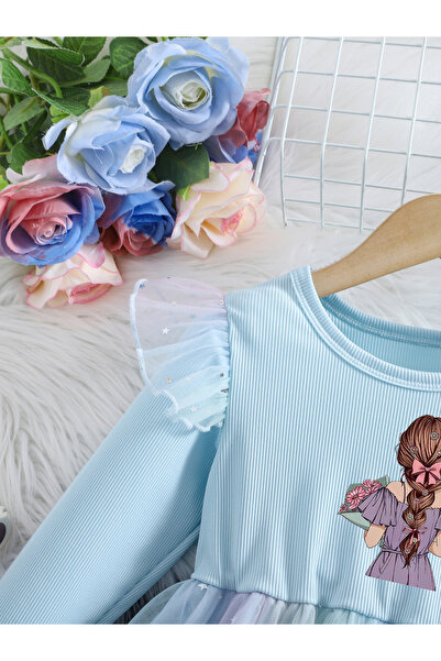 Take Two By Styli Graphic Print Ruffle Detail Mesh Hem Dress