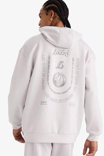 DeFacto Defactofit Nba Los Angeles Lakers Boxy Fit Hooded Skuba Dalgıç Fabric Back Printed Sweatshirt (25