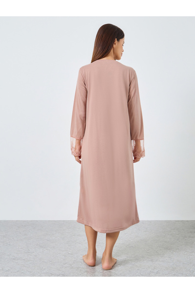 Styli Placket and Lace Trim Insert Nightdress