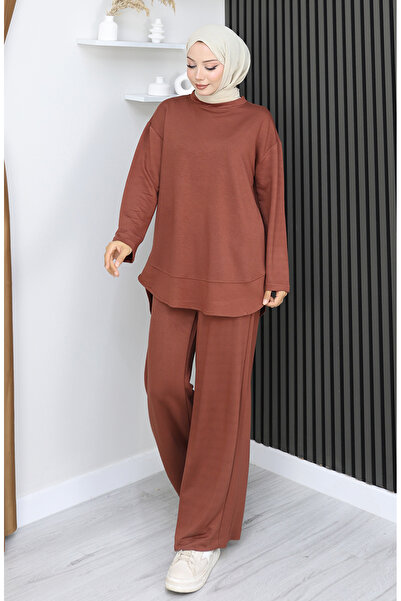 sefamerve Premium υφασμάτινο παντελόνι τουνίκ διπλό σετ 2164-02 Καφέ