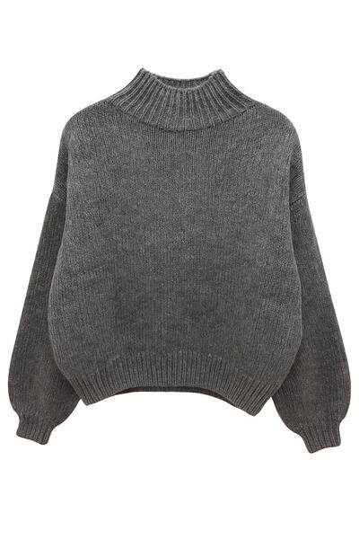 Mixray 6700 Women's Mock Neck Balloon Knit Sweater Anthracite