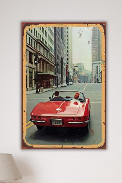 DURUSA Ретро картина с червена кола от МДФ | 30x20 cm 3mm МДФ с UV печат за д...