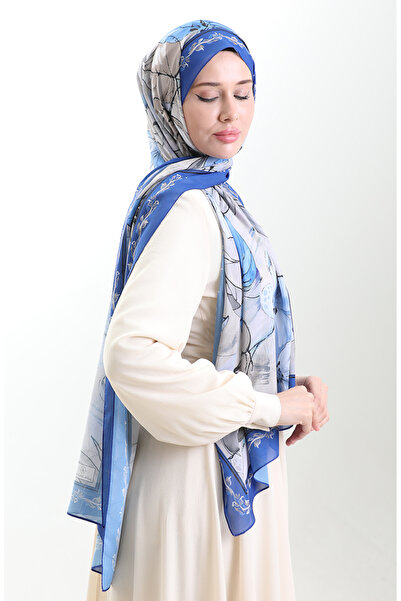 sefamerve Σάλι από γαλλικό μετάξι Hanzade 70330-04 S μπλε κοβαλτίου Μπλε