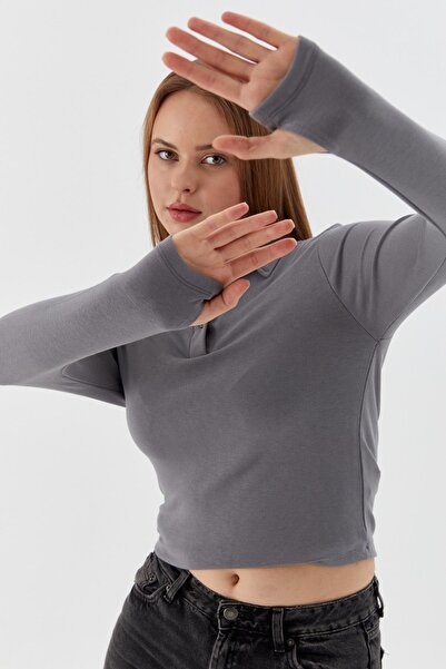 Shopping Shop Polo Neck Bodysuit Gray