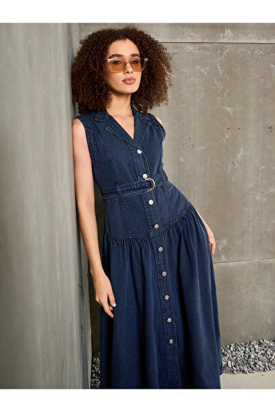 Sassafras By Styli Blue Denim Sleeveless Maxi Dress