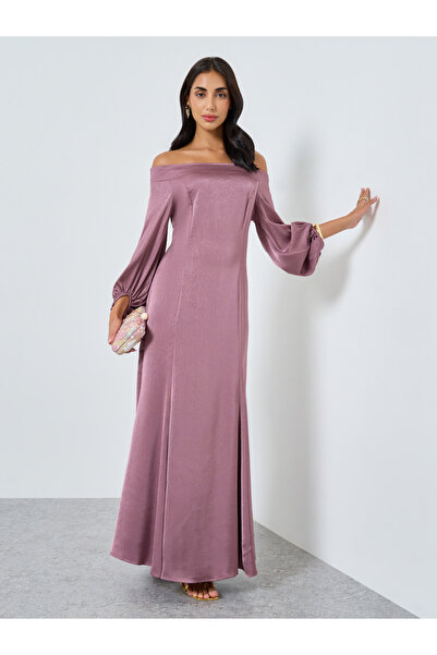 Styli Pink Off Shoulder Maxi Evening Dress