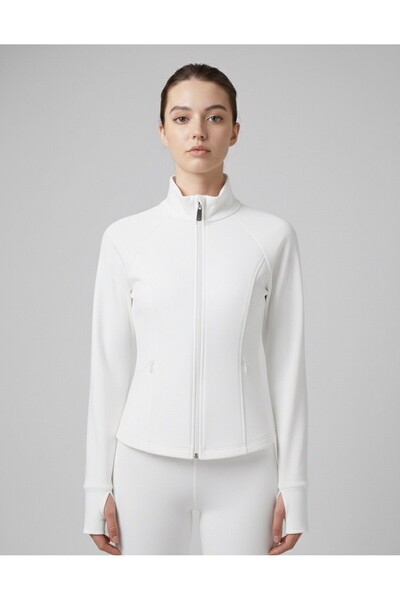 Ceyda Nur Örkcü Kadın Fermuarlı Slim Fit Spor Üst - Parmak Detaylı