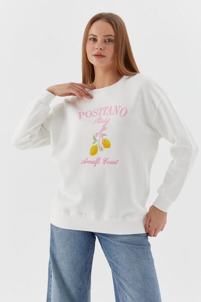 Shopping Shop Printed Oversized Sweatshirt Ekru
