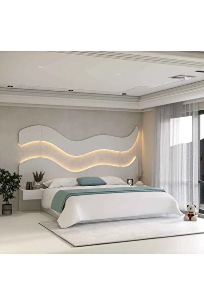 Stylish Home King bed 200x200 with wall decor and 2 modern nightstands, lighting not included - BD13-A