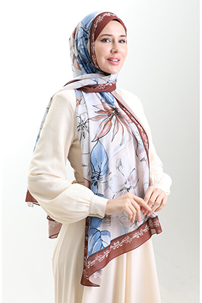 sefamerve شال حرير فرنسي من هانزادي 70330-05 بني أزرق داكن