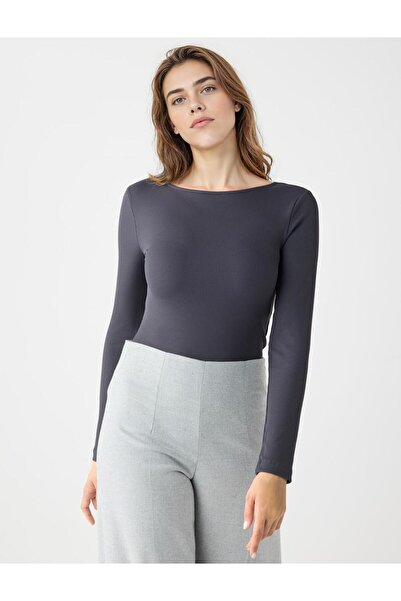 Jimmy Key Anthracite Slim Fit Boat Neck Knitted Blouse